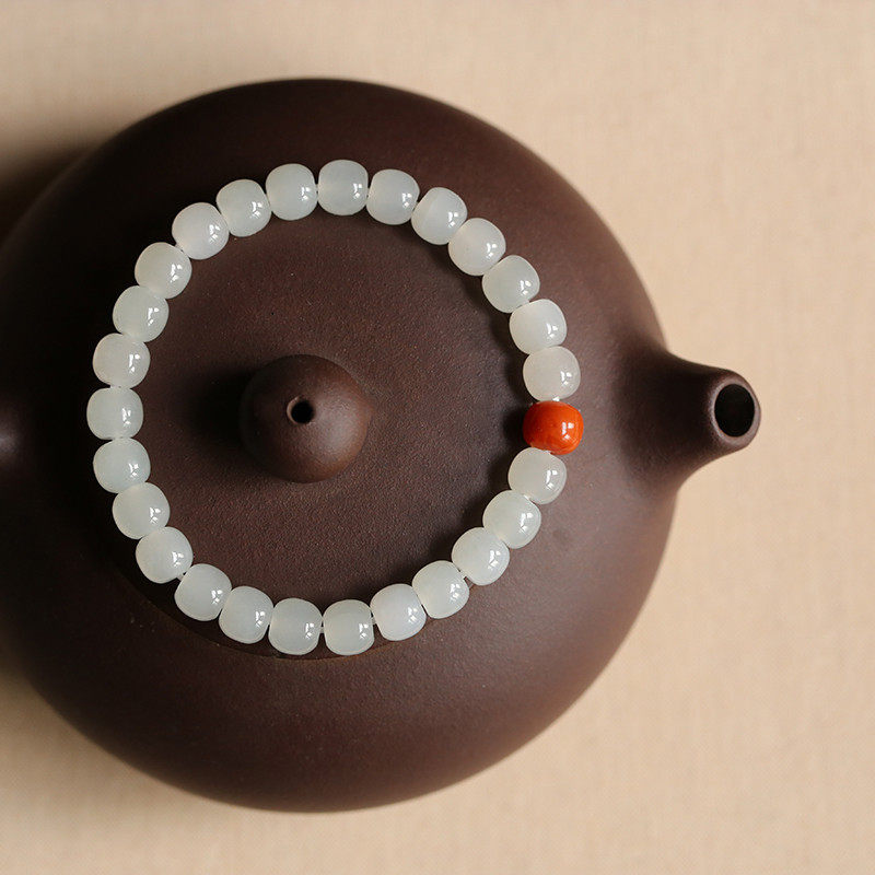 和田玉白玉7*8mm老型珠手链手串女款搭配南红简约时尚