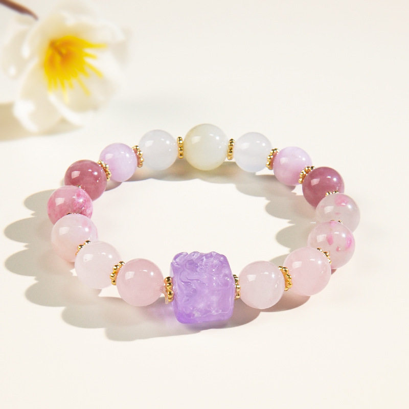 天然水晶多宝串珠手链女粉晶白水晶紫水晶九尾狐方糖手串手饰