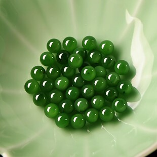 菠菜绿碧玉散珠子和田玉散珠天然玉石串珠diy手链手串配珠黄金