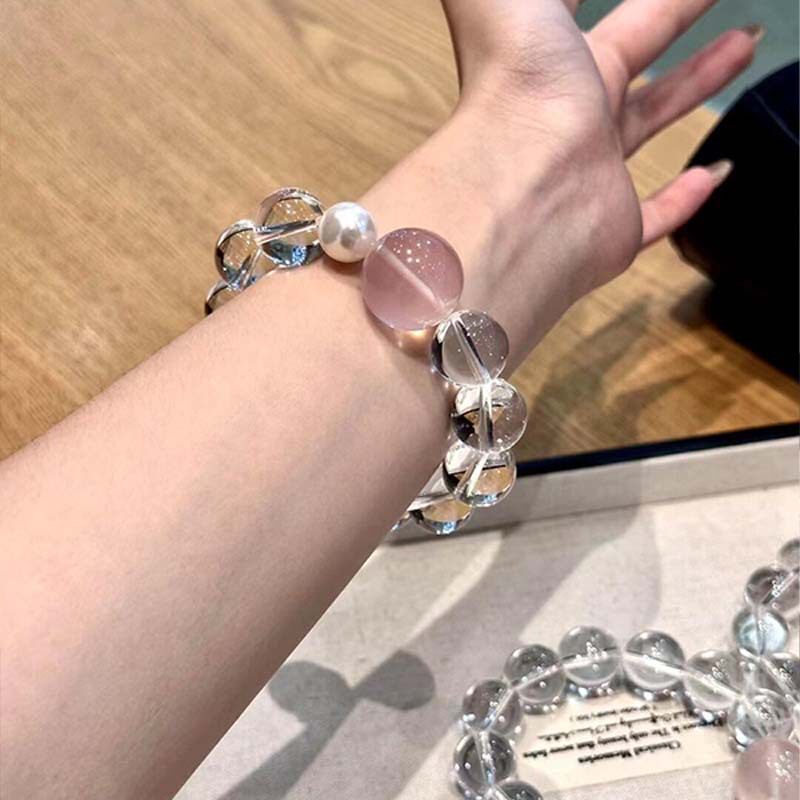 天然白水晶手串简约高级感粉晶串珠手链女百搭小众设计手饰