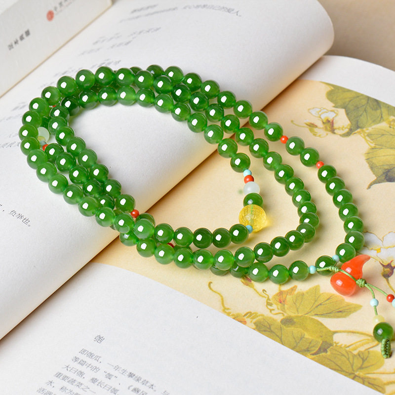 天然和田玉碧玉多圈手链女款天然玉石琥珀南红手串圆珠径6mm项链