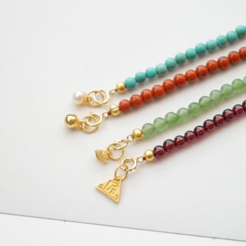 女款小黄鱼手链配南红碧玉绿松石石榴石手链细小款多宝手链民族风