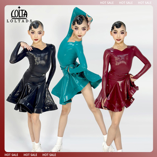 洛利塔秋冬女童拉丁比赛服少儿网红亮皮演出服比赛服拉丁舞规定服