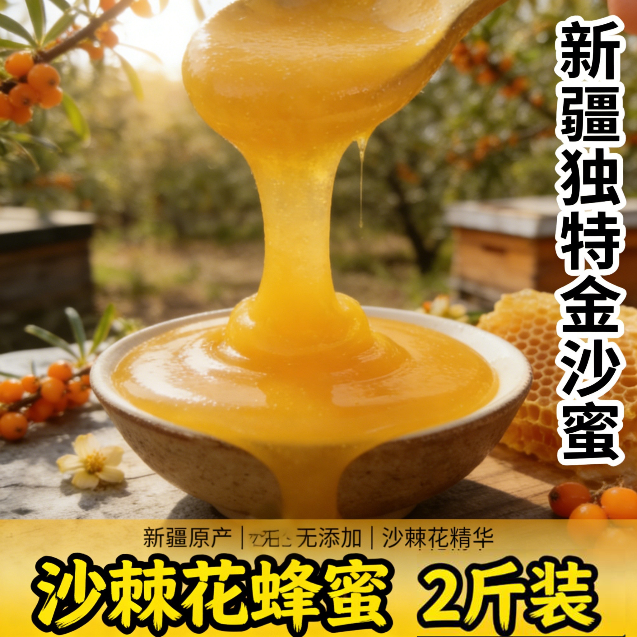新疆沙棘花蜂蜜纯正天然农家自产深山土蜂蜜无添加结晶原蜜正品