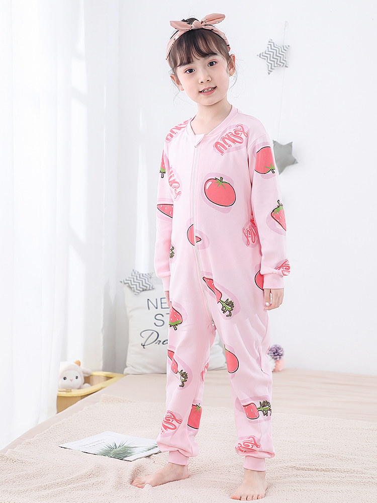 CHILDRENS ONE-PIECE PAJAMAS ANTI-COLD HOME CLOTHES AIR-CONDITIONED ROOM BABY ONESIES GIRLS CHILDRENS COTTON SLEEPING BAGS SPRING AND AUTUMN