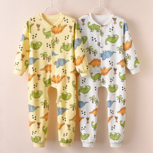 儿童连体衣男两岁男童宝宝大码开档家居服夏睡衣女童薄款春秋纯棉