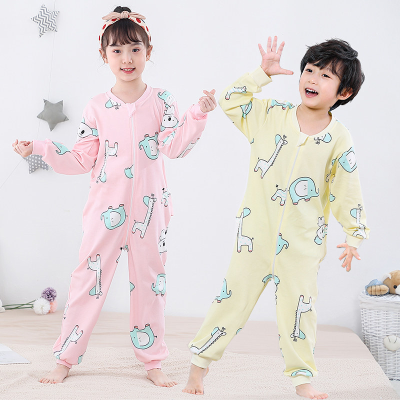 儿童睡衣纯棉连体衣女童女孩宝宝中大童睡袋男童男孩家居服薄卡通