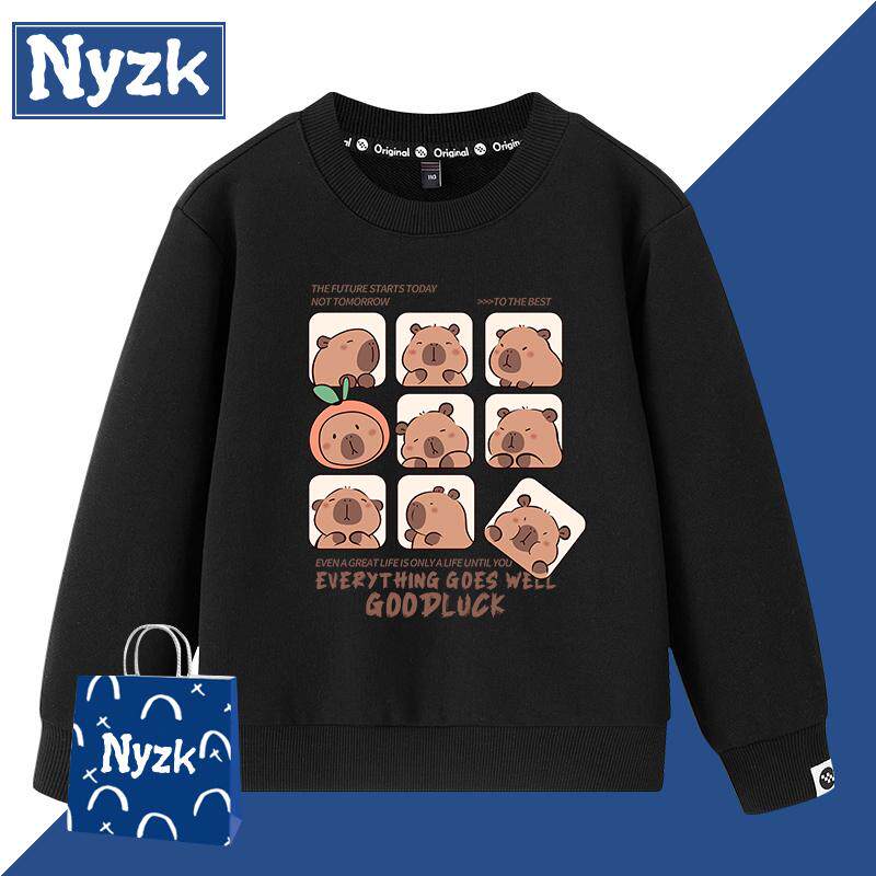 NYZK亲子装一家三口男童卫衣卡皮巴拉2025新款儿童潮牌上衣女童秋