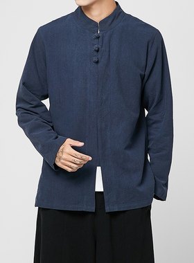 盘扣长袖衬衫中华立领居士服