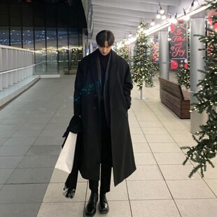 德式中长款毛呢大衣外套男秋冬高级感英伦雅痞男装西装谢尔比风衣