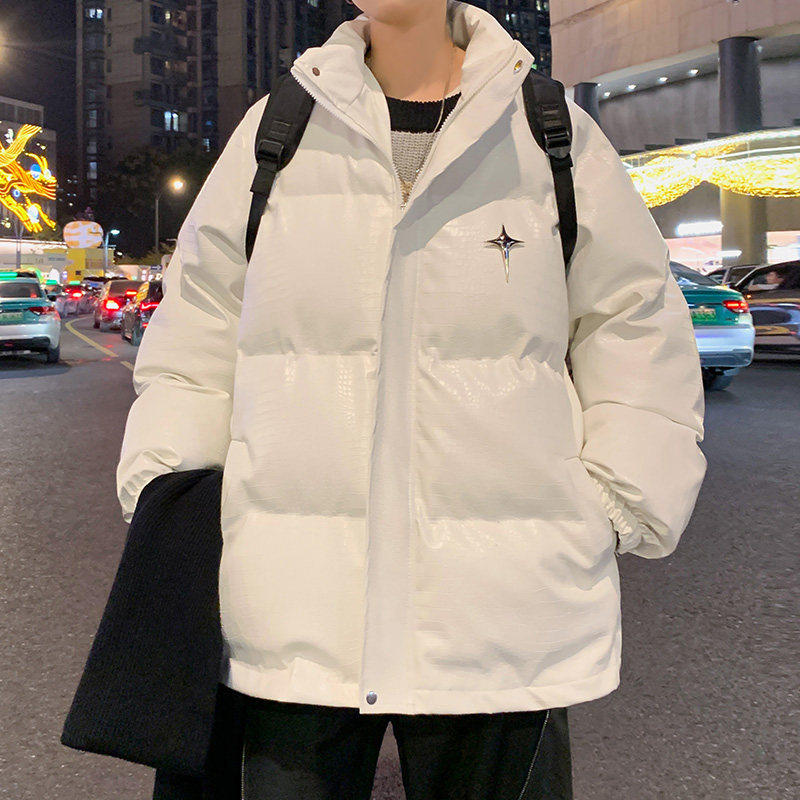 PU皮立领棉服男秋冬美式高街设计感加厚防寒保暖棉袄潮牌棉衣外套
