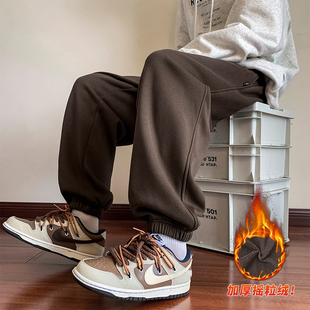 古着vintage裤子男ins潮百搭加绒加厚运动卫裤oversize束脚工装裤