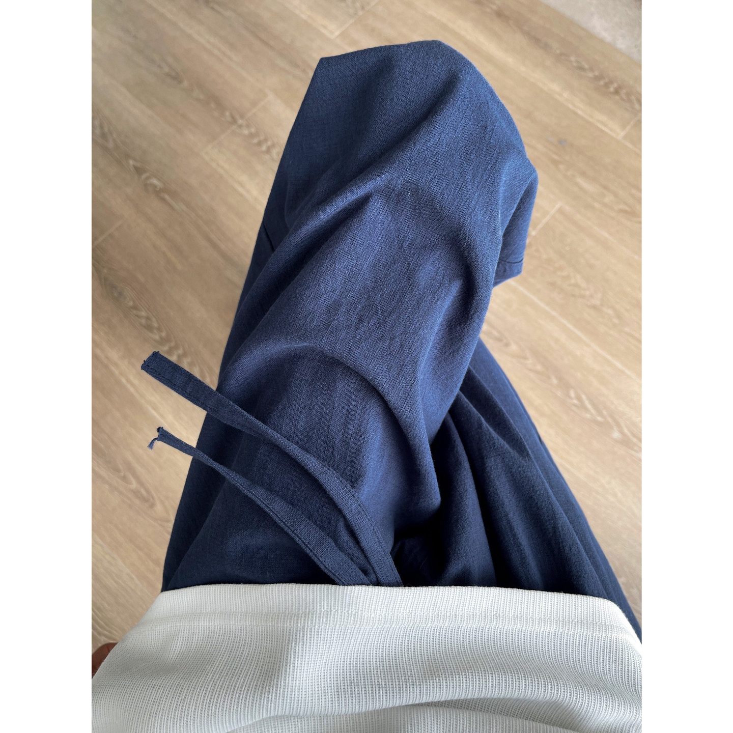 藏青色棉麻阔腿裤男夏季薄款高腰显瘦垂感直筒裤宽松慵懒风休闲裤