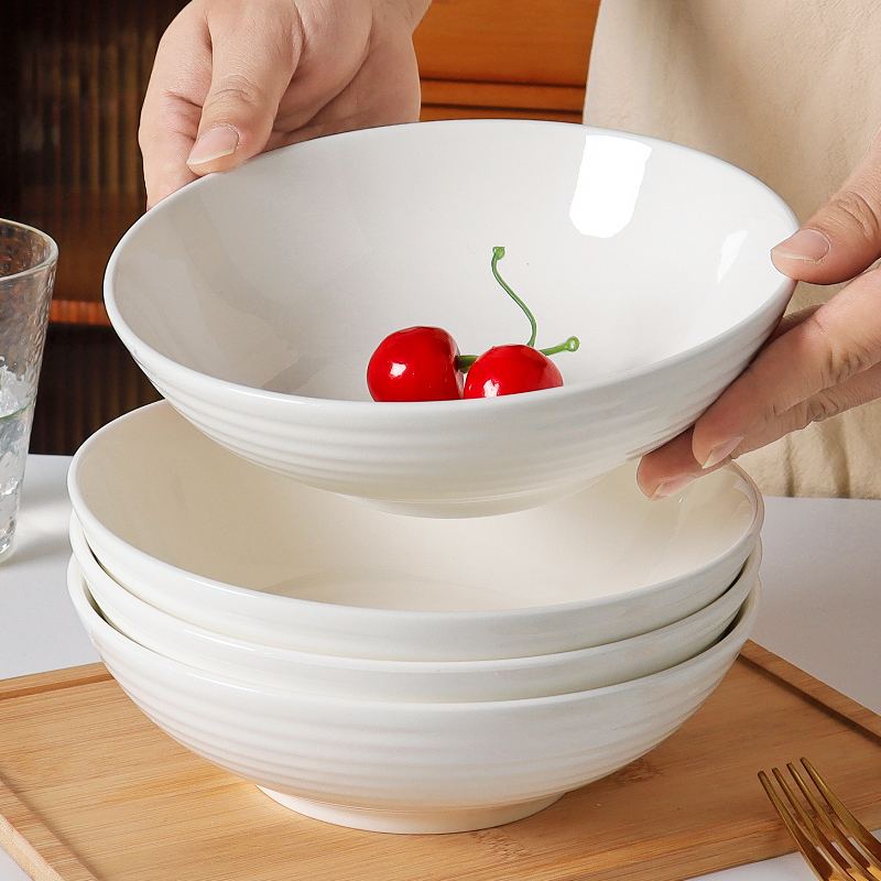 纯白盘子菜盘深盘家用陶瓷深口圆盘高脚盘子餐盘釉下彩专用餐具