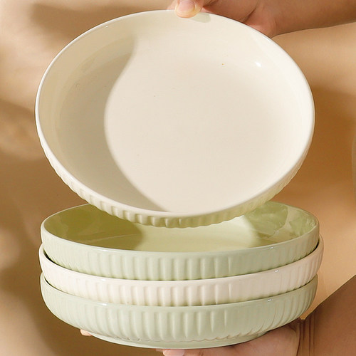 奶油风陶瓷盘子菜盘家用菜碟子餐盘高级感简约圆盘餐具碗碟套装