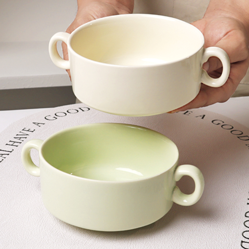 奶油风可爱4寸小碗家用双耳碗酸奶燕麦碗陶瓷碗儿童蒸蛋碗水果碗