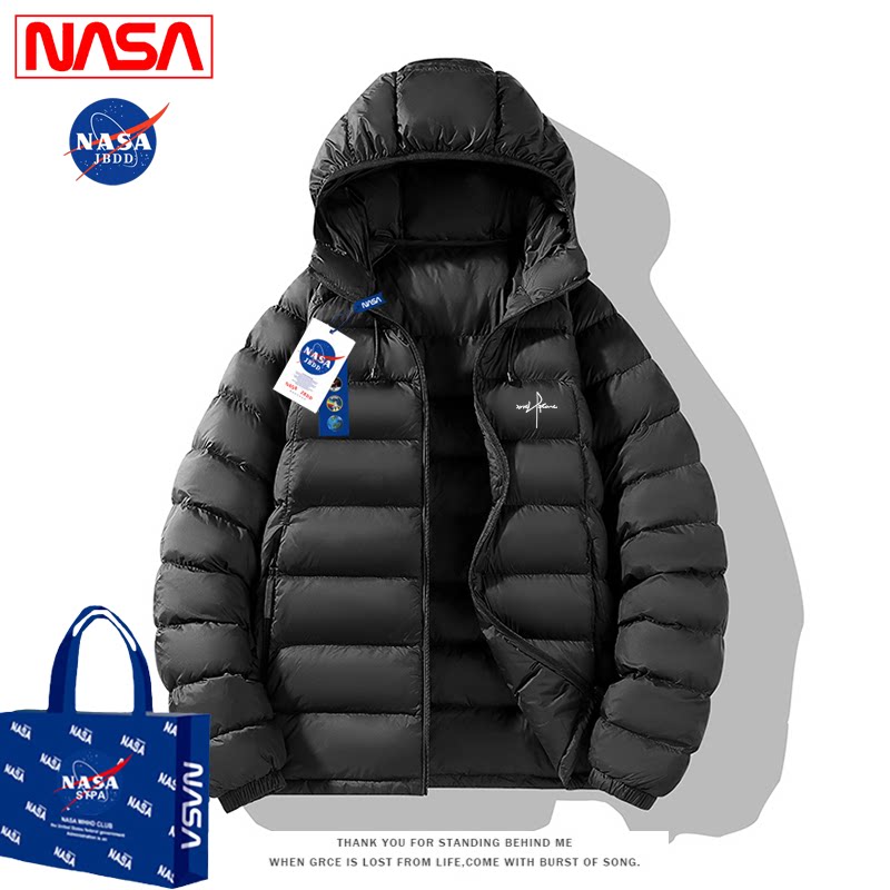 NASA联名羽绒服男女同款2026冬季新款连帽轻薄保暖外套棉衣服潮