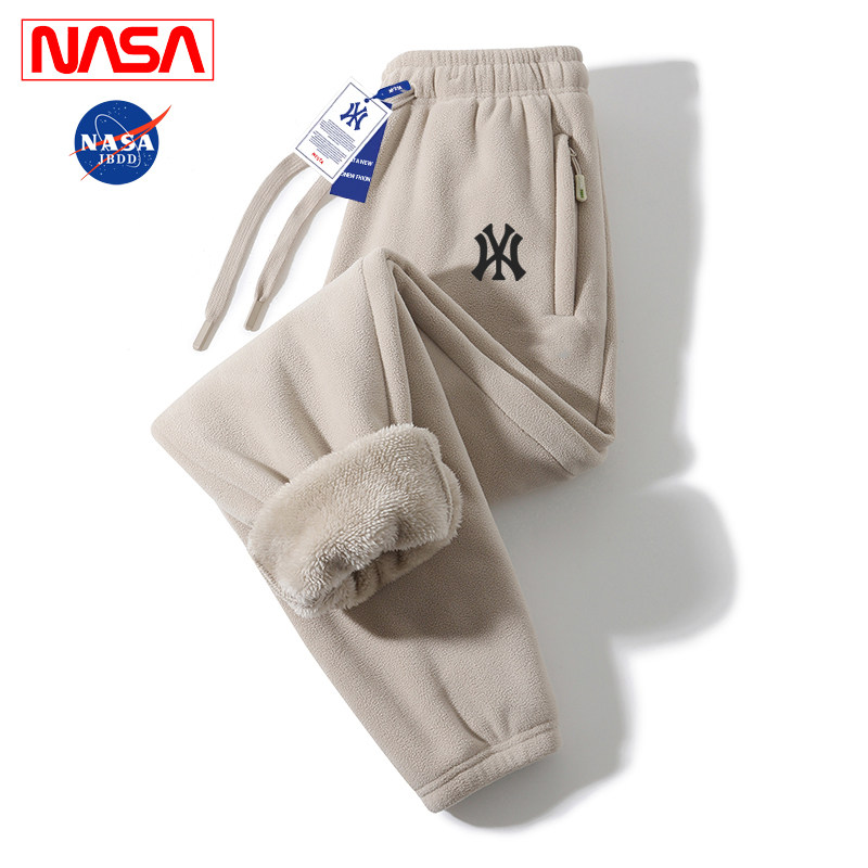 NASA联名抓绒裤男女加绒加厚保暖休闲裤子2025冬季户外运动卫裤潮