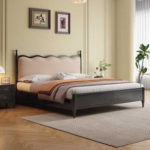 中古风床复古实木床白蜡木法式