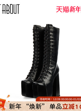 just about秋冬厚底粗跟高跟靴个性时尚方头增高显瘦时装靴长靴女