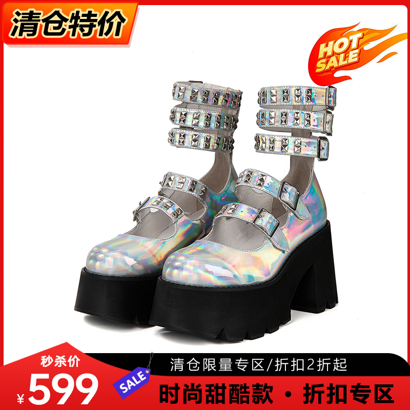 厚底扣带高帮鞋街头欧美粗跟女鞋