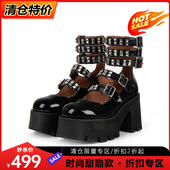 just 镂空金属扣甜酷 女松糕厚底高跟鞋 about春新款 网红玛丽珍单鞋