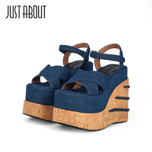牛仔厚底凉鞋 just 复古休闲时尚 新款 凉拖女高防水台 about2024夏季
