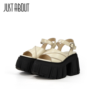 防水台高跟凉鞋 just 厚底小个子增高跟鞋 新款 米色 about2025夏季