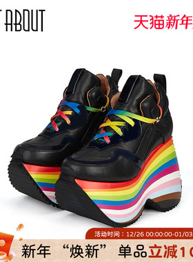 just about黑色高帮厚底单鞋时尚休闲运动老爹鞋小个子增高不累脚