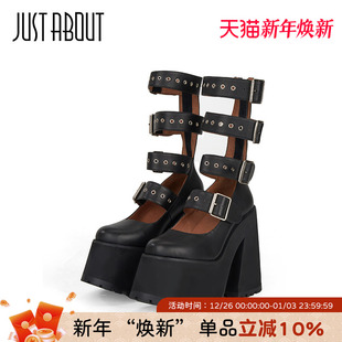 about秋季 金属扣甜酷女鞋 新款 粗跟厚底高跟鞋 网红玛丽珍单鞋 just