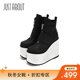 just about黑白拼色坡跟短靴女街头潮酷厚底时装 靴小个子网红靴子