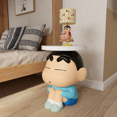 奶油风客厅沙发边几角几落地可移动小桌子茶几装饰品蜡笔小新摆件