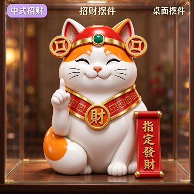 新中式指定发财招财猫摆件竖拇指旺运收银台前台桌面装饰开业礼物