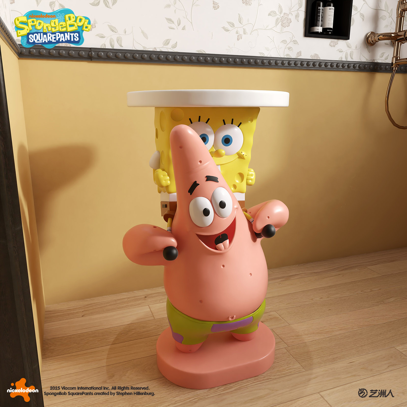 小众设计感新居卧室奶油风床头柜落地多功能置物架海绵宝宝派大星