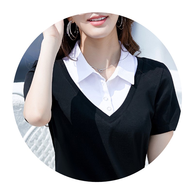 2020夏季新款百搭T恤女士短袖纯棉修身显瘦韩版女装假两件上衣潮