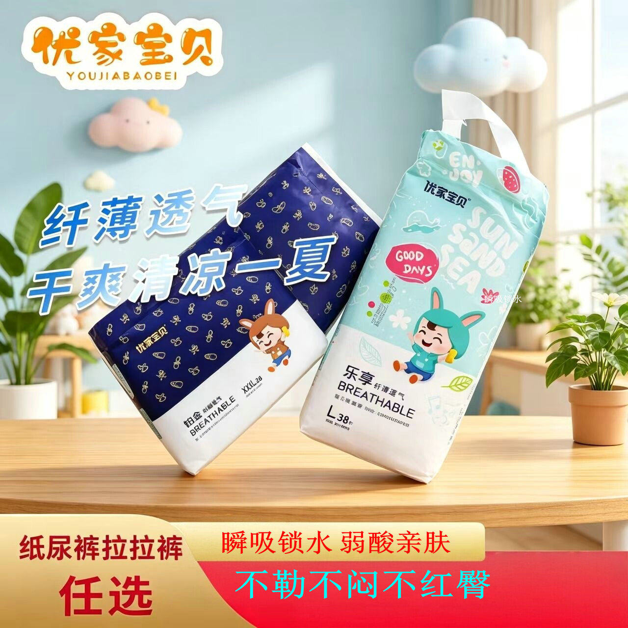 【超薄柔软大吸量】优家宝贝婴儿纸尿裤拉拉裤透气宝宝尿不湿尿片