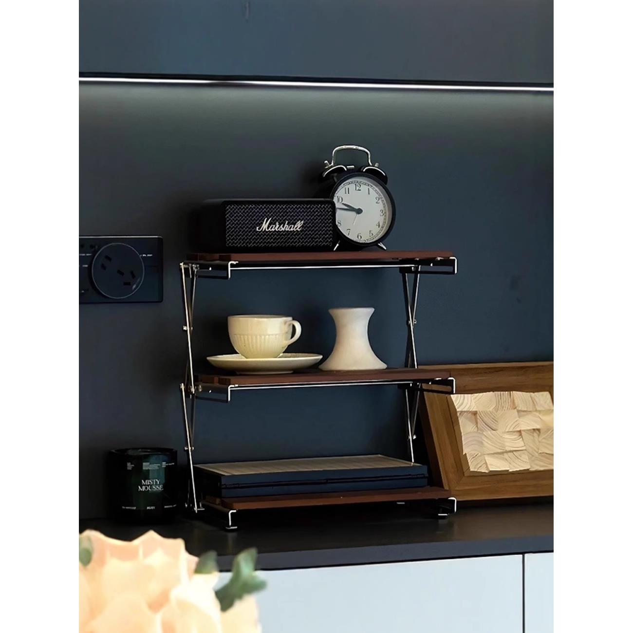 DOPOZONE中古折叠置物架手冲咖啡角布置器具收纳实木桌面杯子吧台