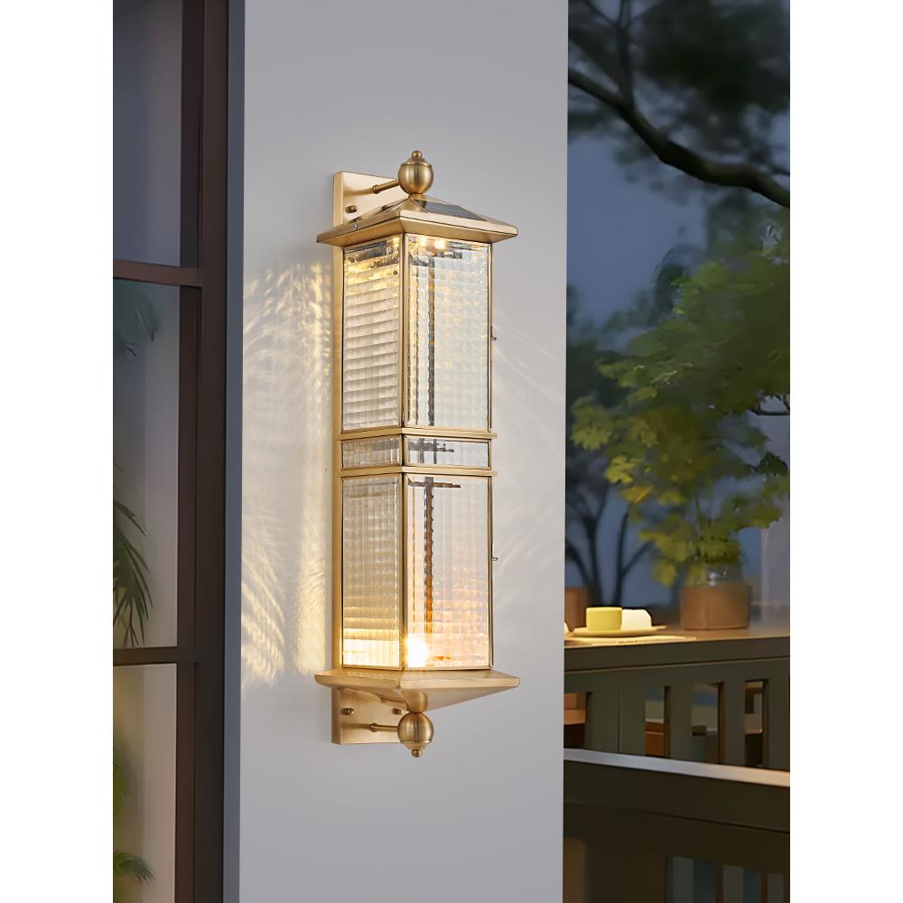 全铜太阳能壁灯户外防水室外庭院灯大门两侧柱子灯高端别墅外墙灯