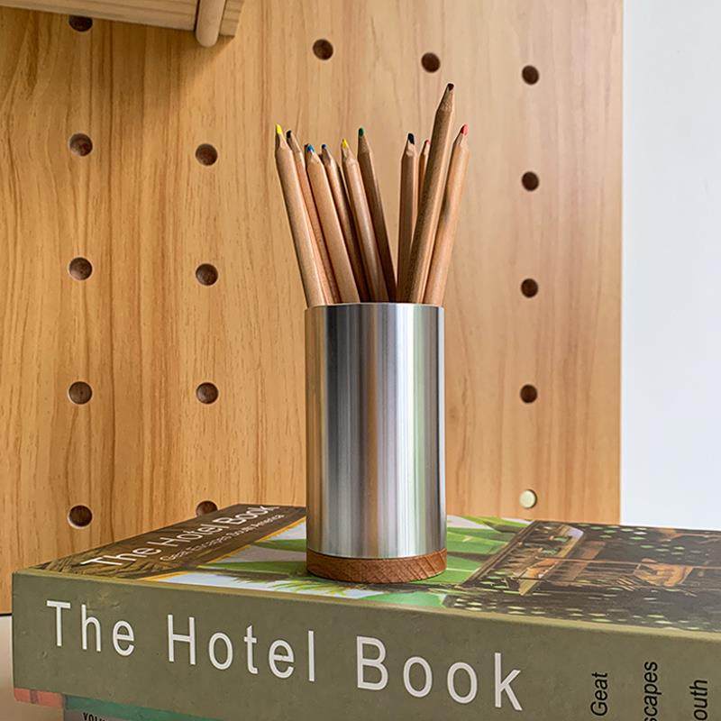 Epeiushome铝合金桌面笔筒化妆刷收纳筒学生商务文具送礼金属摆件