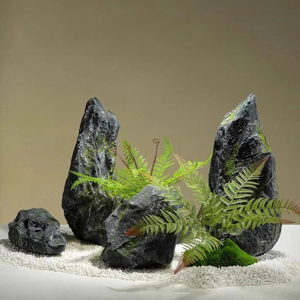 采购产品模拟假石，庭院造景装饰道具，假山景观陈设，装饰钢化玻