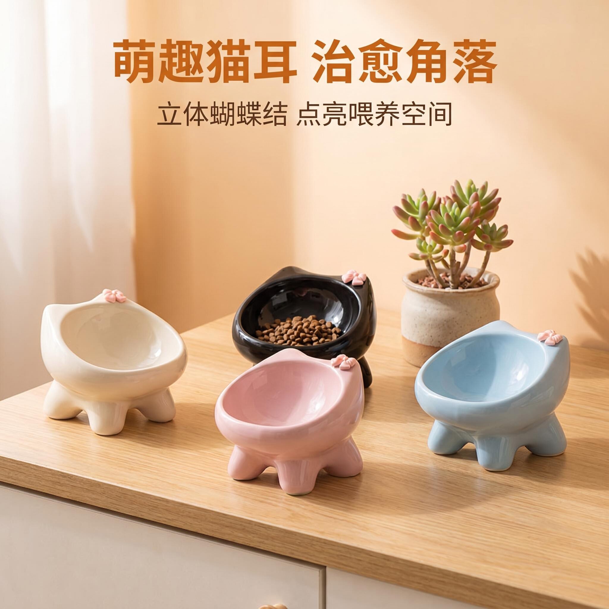 猫碗陶瓷碗猫食盆喝水碗猫粮罐头保护颈椎不易打翻防黑下巴宠物碗