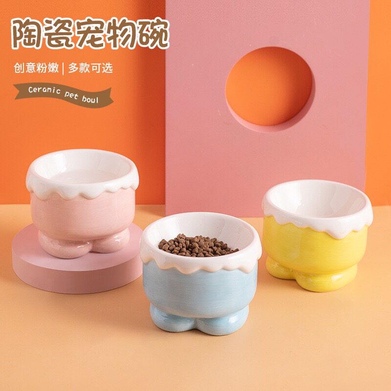 小短腿猫碗陶瓷宠物碗高脚保护颈椎猫饭盆猫粮碗水碗狗碗狗盆饭碗