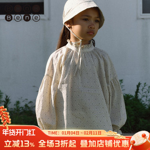benebene纯棉长袖雪纺衬衫春夏新款女童打底衫高级感小众公主上衣