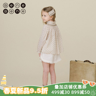 benebene纯棉印花复古设计感雪纺衫女童春婴儿打底上衣公主风衬衣