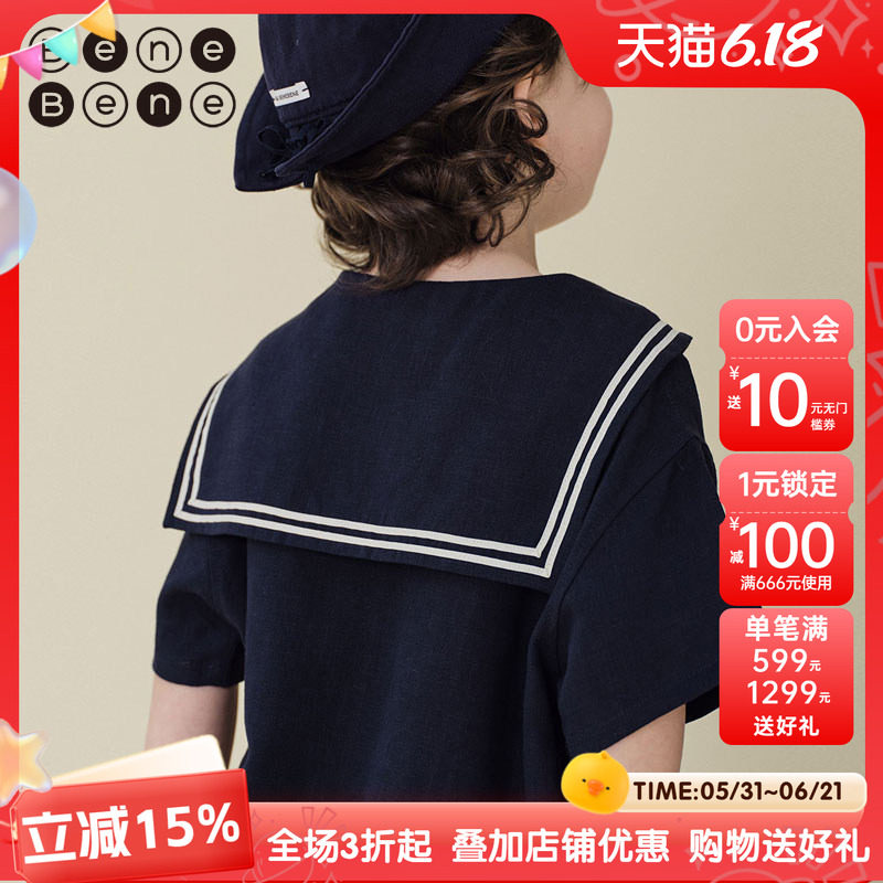 benebene设计师款天丝短袖衬衫男女童夏季款舒适透气高级感雪纺衫