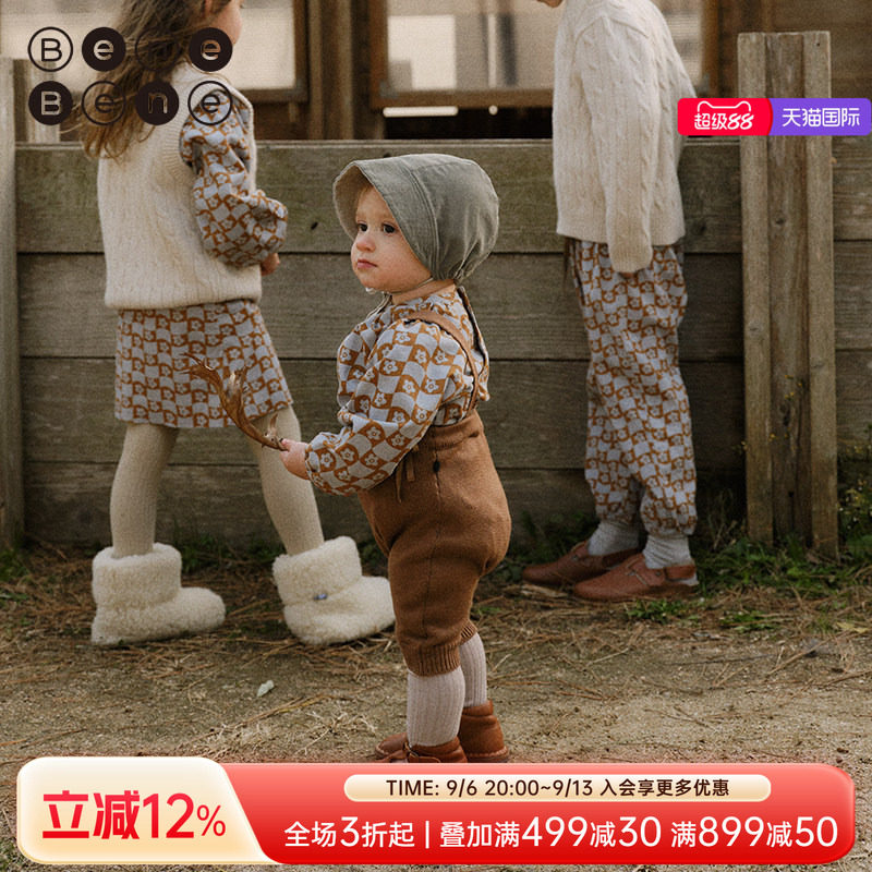 benebene秋冬新款针织背带长裤图片