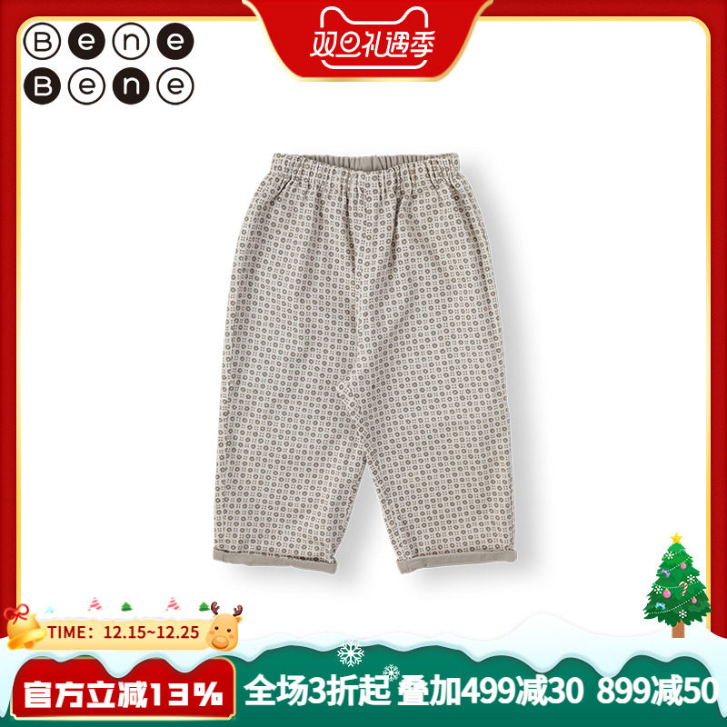 benebene秋冬新款纯棉印花长裤
