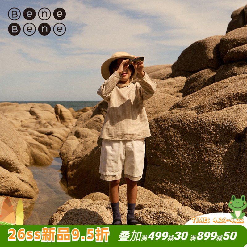 benebene纯棉英伦风休闲短裤男女童婴儿春夏清凉薄宽松学院五分裤