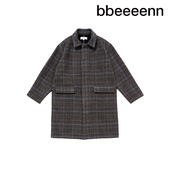 bbeeeenn羊毛翻领格纹中长款 大衣男女儿童秋冬保暖毛呢外套高级感