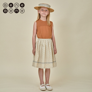 benebene春夏新品女孩A字碎花半身裙女童纯棉短裙拼接下摆